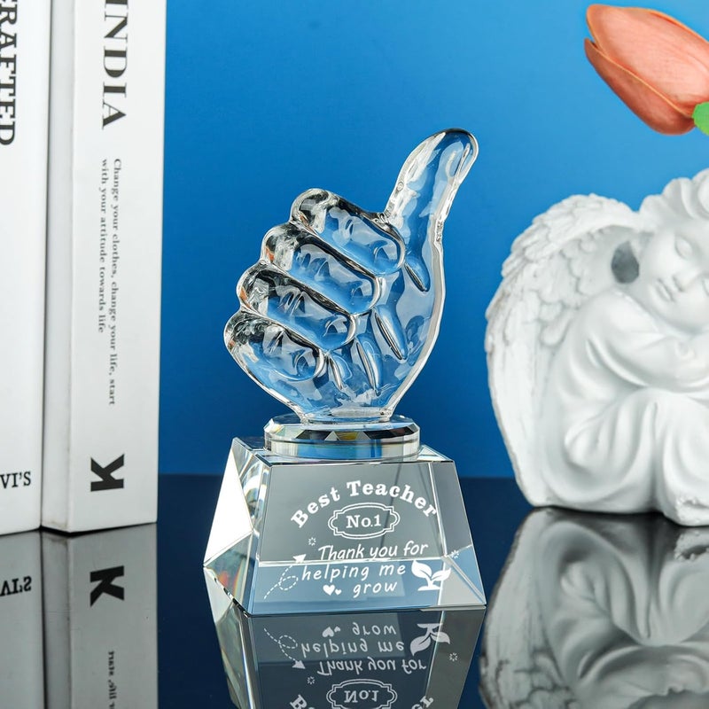 LONGWIN Best Teacher Appreciation Gifts for Women Men, Teacher Christmas Birthday Retirement Thank You Gifts Crystal Awards with Thumbs Up, Unique Present - Image 3